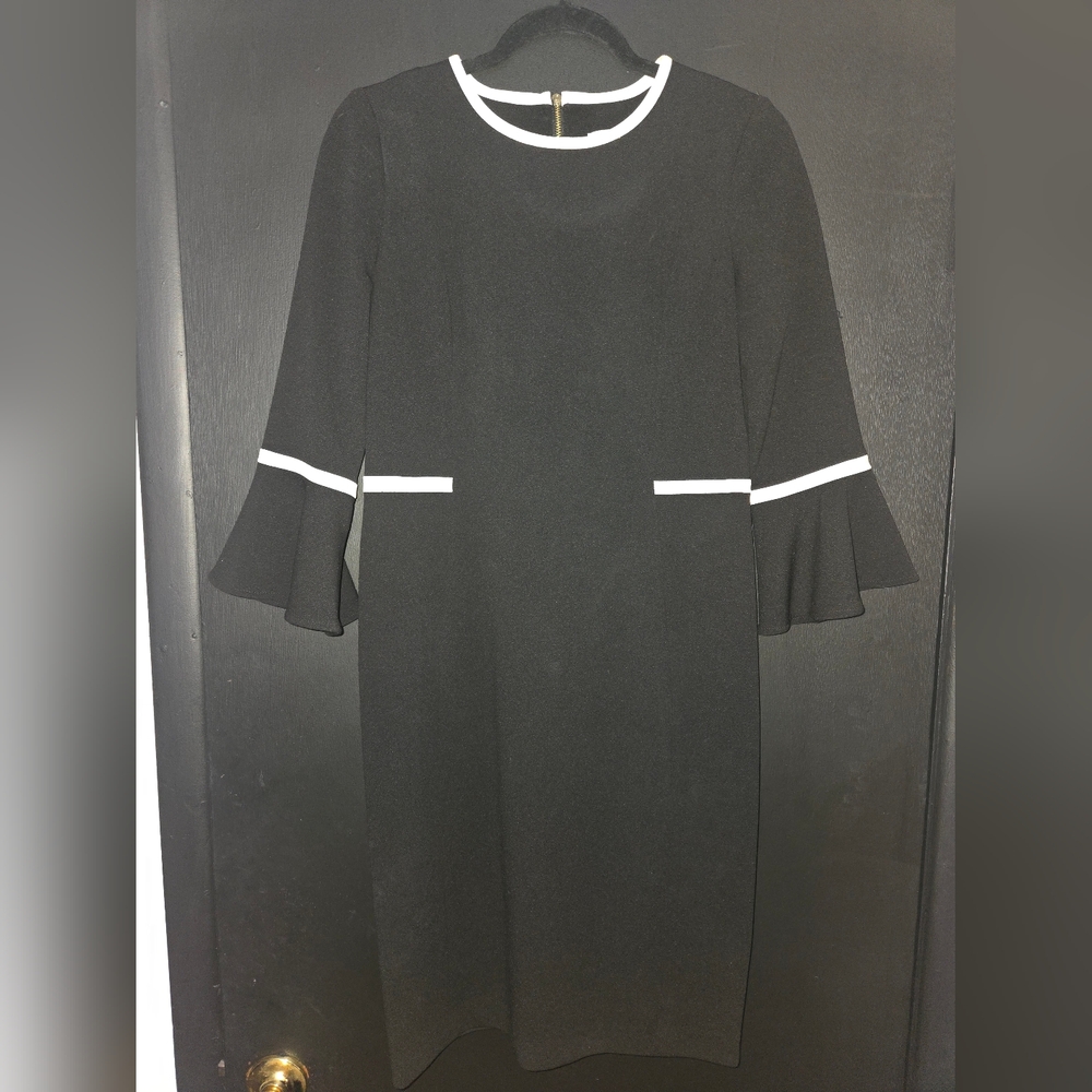 CALVIN KLEIN Black Zipper Back Dress Flared Sleeves Size 8